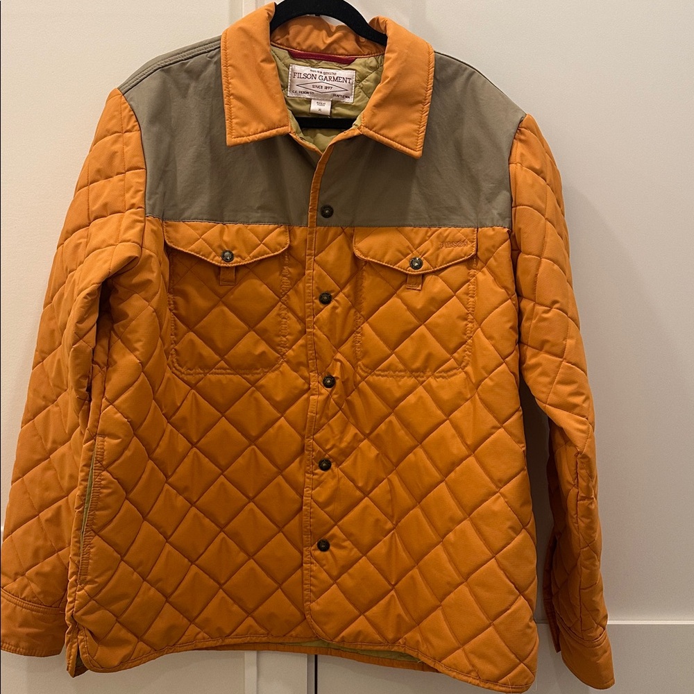 C.C. Filson Quilted Shirt Jac Orange Tan Coat sz XL made in USA